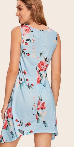 Floral Print Asymmetrical Hem Trapeze Dress - Picture 4 of 5